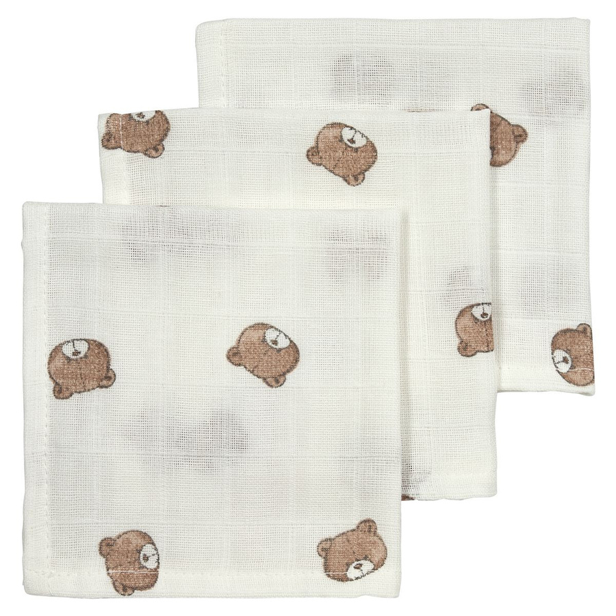 Meyco Mulltuch 3er Pack aus Musselin in Beige und Braun mit Motiv Bear, B/B/B: 30 x 30 x 30 cm - Bild 1
