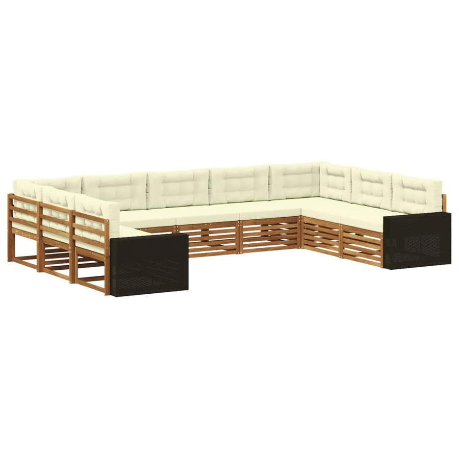 vidaXL Outdoor-Sofagarnitur aus Massivholz Akazie in Natur und Beige, 9-teiliges Set mit Sitzkissen und Rückenkissen - Bild 2