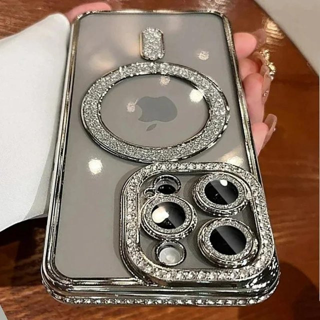 Yiran Bag Glitzer Handyhülle mit Diamant-Design und MagSafe Unterstützung für iPhone 11 bis iPhone 16 Pro Max Plus in Transparent/Silber - Bild 1