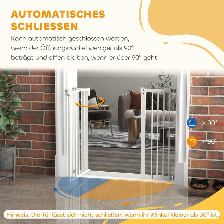PawHut Türschutzgitter für Hunde und Kinder in Weiß, Treppenschutzgitter aus Metall und Kunststoff ohne Bohren, Breite: 74-80 cm oder 87-94 cm - Bild 3