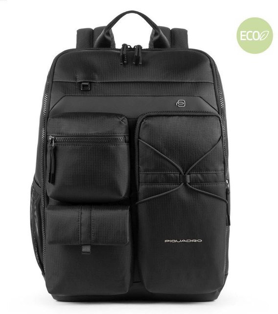 Piquadro Otello Laptoprucksack für 14 Zoll aus recyceltem Stoff mit iPad Fach in Schwarz - Bild 1
