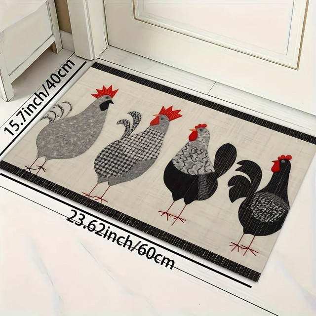 VIKAMA Küchenläufer Hahn mit Hühner-Motiv, gepolsterter und rutschfester Teppich im Landhausstil, mehrfarbig, B/T/H: 60 x 40 x 1 cm - Bild 1