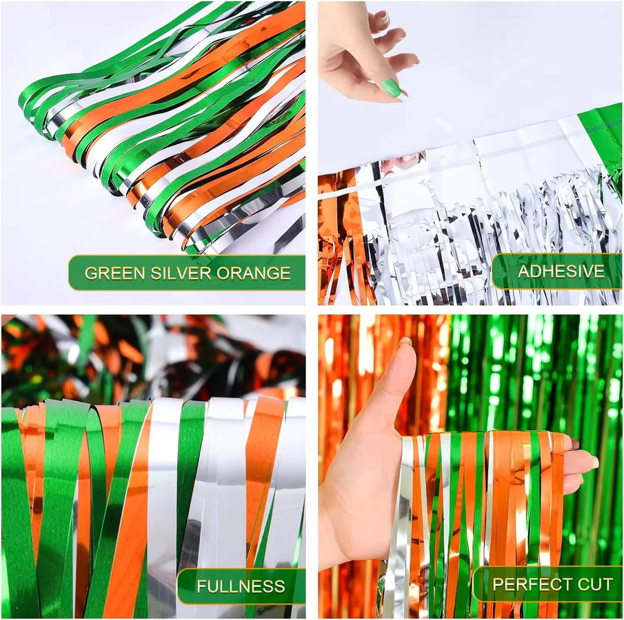 3er Pack St. Patrick's Day Folien-Fransenvorhänge von youyouhuan in Grün, Weiß und Orange für deine Party-Dekoration - Bild 2