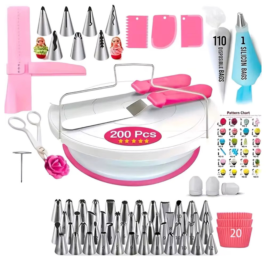 Podofo 200-teiliges Kuchendekorations-Set mit Spritztüllen, geraden und abgewinkelten Spateln sowie Backwerkzeugen für dein DIY-Backprojekt - Bild 3
