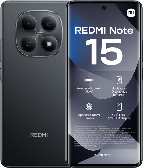 Xiaomi Redmi Note 15 4G Smartphone Black mit 128GB Speicher und 6,77 Zoll AMOLED-Display - Bild 1