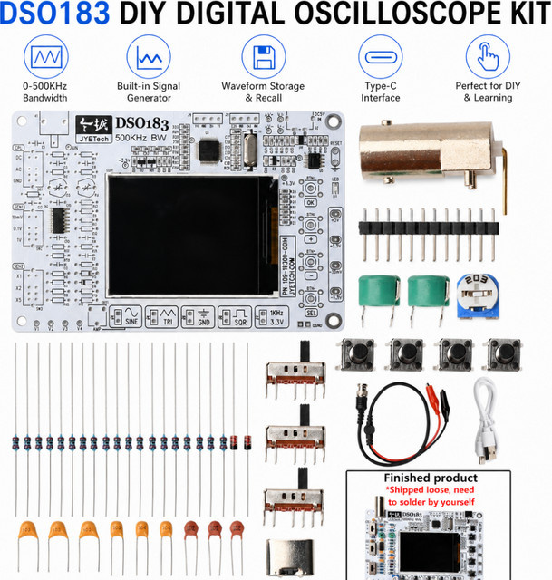 Gaqqee DSO183 Digitales Oszilloskop DIY-Kit mit Typ-C-Schnittstelle, 5V DC, 0–500kHz, Lötset für den Lötunterricht - Bild 1
