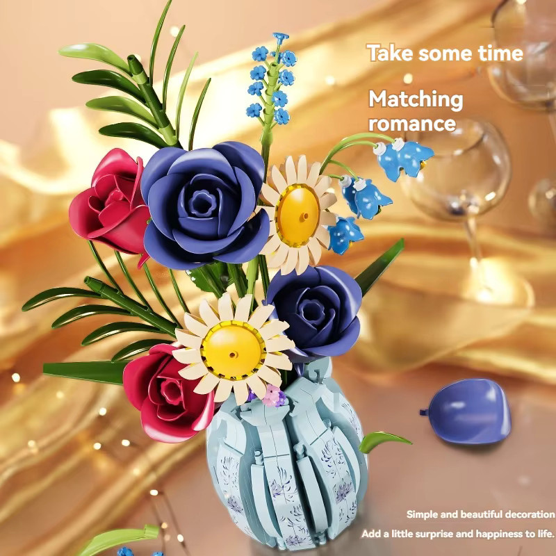 FUNXINEE Blumenstrauß-Baustein-Bausatz mit Vase, 787 Teile - Bild 5