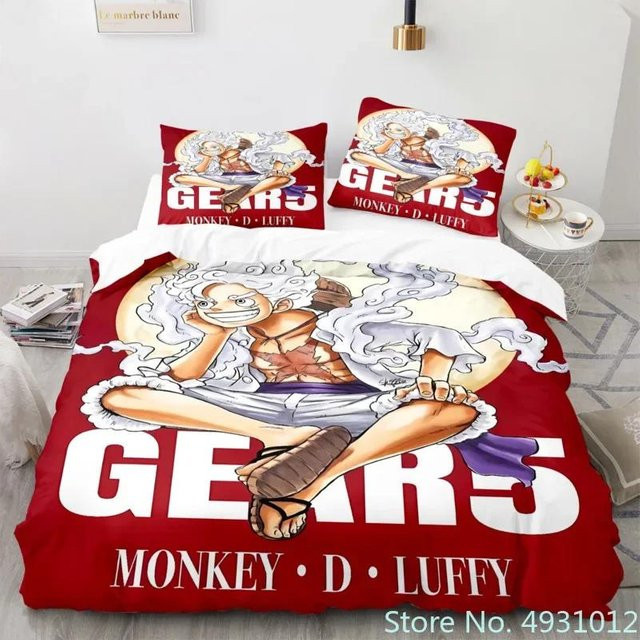 One Piece Anime Bettwäsche Set Nika Luffy Gear 5 mit Bettbezug und Kissenbezug, Farbe Rot, B/H: 135 x 200 cm - Bild 1