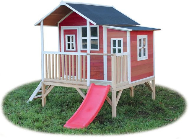 EXIT Toys Loft 350 Holzspielhaus Spielturm, rot, B/H/T: 190 x 215 x 322 cm - Bild 2