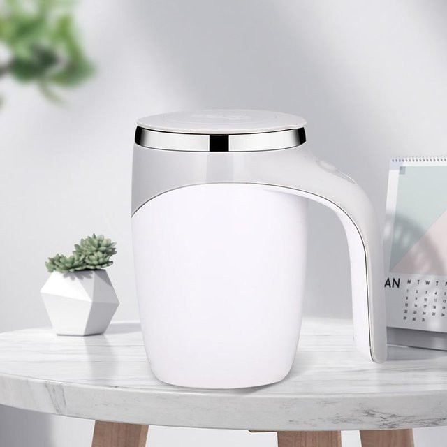 Automatischer Rührbecher von Mango Event, wiederaufladbar und tragbar, elektrisch mit magnetischer Rotation aus Edelstahl und Kunststoff, Farbe: Weiß - Bild 1