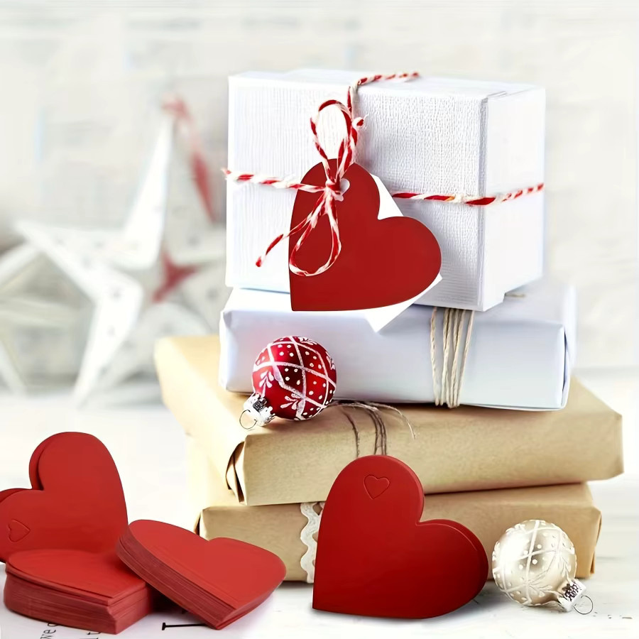100 Stück rote herzförmige Papieranhänger für Hochzeiten, Geburtstage und Valentinstag - Bild 4