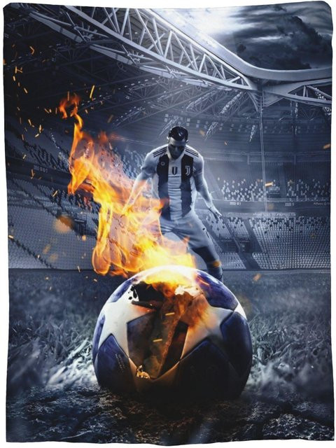 CR7 Fußball-Überwurfdecke aus Samt in Blau, weiche Decke für Bett und Outdoor, B/T: 75 x 90 cm - Bild 1