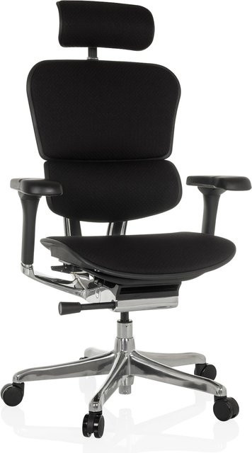 hjh OFFICE Ergohuman Gen2 Luxus Chefsessel aus Stoff in Schwarz mit Armlehnen und Kopfstütze, höhenverstellbar - Bild 1