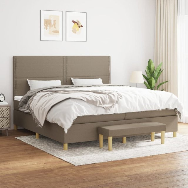 vidaXL Boxspringbett Hybrid mit Matratze und Taschenfederkern, Farbe: Taupe/Beige/Grau, B/T/H: 200 x 200 x 128 cm - Bild 2