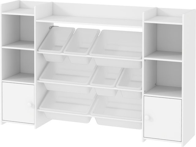 AIYAPLAY Kinderregal Spielzeugregal mit 8 Boxen und 4 offenen Fächern in Weiß, B/T/H: 140 x 30 x 90 cm - Bild 1