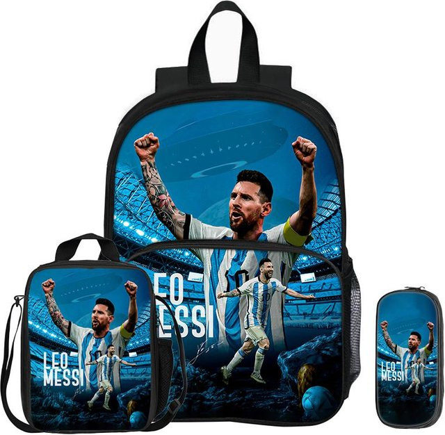 Fancy Style Studio Messi 3-teiliges Set in Blau mit Rucksack, thermoisolierter Lunchtasche, Geldbörse und Federmäppchen - Bild 1