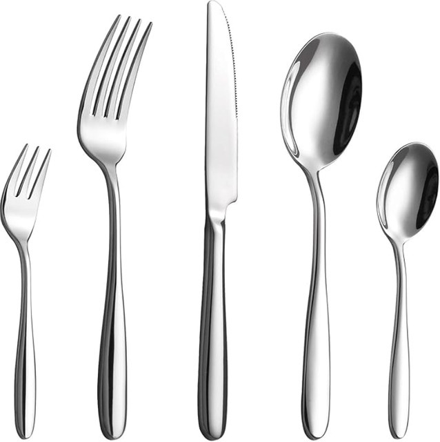 Velaze 60-teiliges Besteckset aus Edelstahl in Silber, spülmaschinenfest, bestehend aus 12 Messern, 12 Gabeln, 12 Löffeln und 12 Kaffeelöffeln - Bild 1