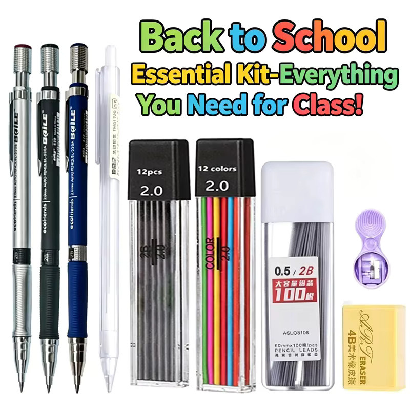 2-9-teiliges Set automatischer Druckbleistifte mit 2,0 mm Minen in Schwarz für Schule und Zeichnen - Bild 3