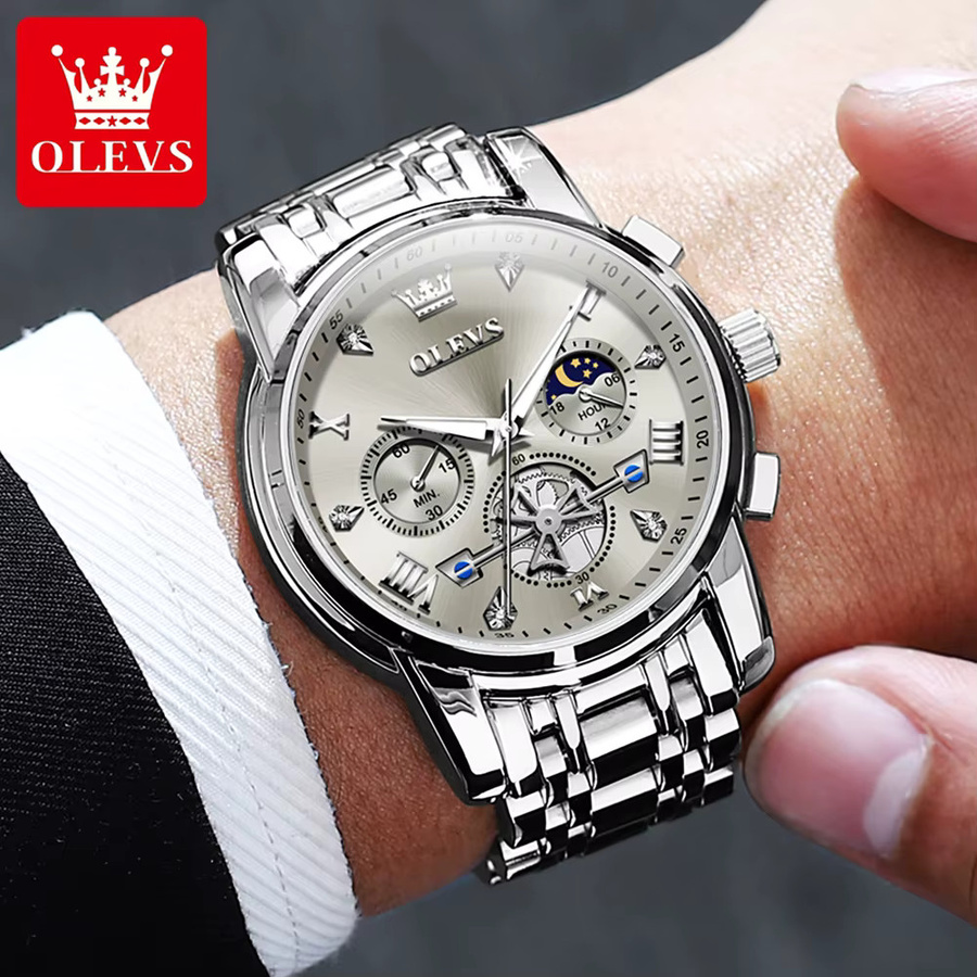 OLEVS Armbanduhr Edelstahl, Mondphase, Silber, Herren - Bild 2