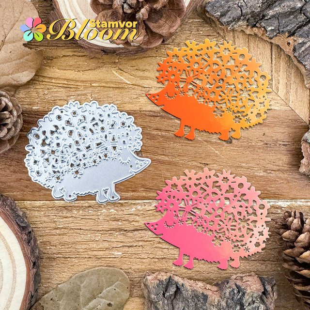Metall Stanzform Igel mit Blumen für Scrapbooking und dekorative Prägung - Bild 1