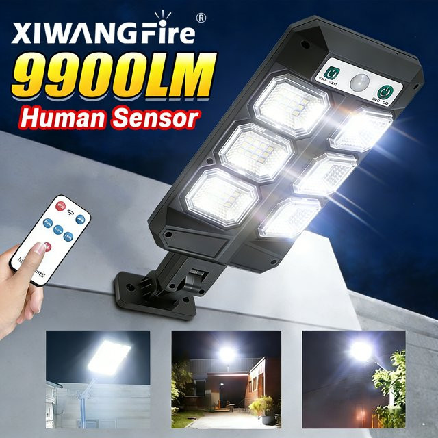 XIWANGFIRE Solar-LED-Wandlampe mit Bewegungssensor und Dämmerungssensor, Wasserdichte Außenleuchte in Schwarz für Garten und Veranda - Bild 1