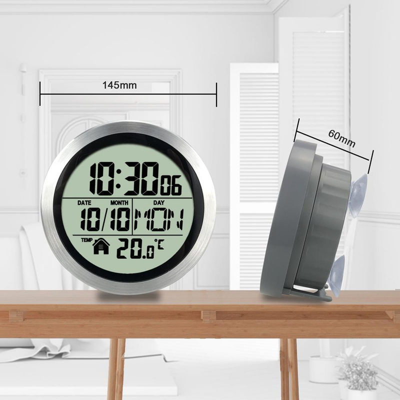 Tooarts Digitale Wanduhr mit Thermometer und Datumsanzeige, wasserdicht, Grau, B/H: 14,5 x 14,5 cm - Bild 7