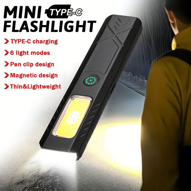 KDULIT LED-Schlüsselanhänger-Taschenlampe in Schwarz, wiederaufladbare Mini-Taschenlampe mit 550 lm Flutlicht und Magnet für Notfall und Arbeit - Bild 1
