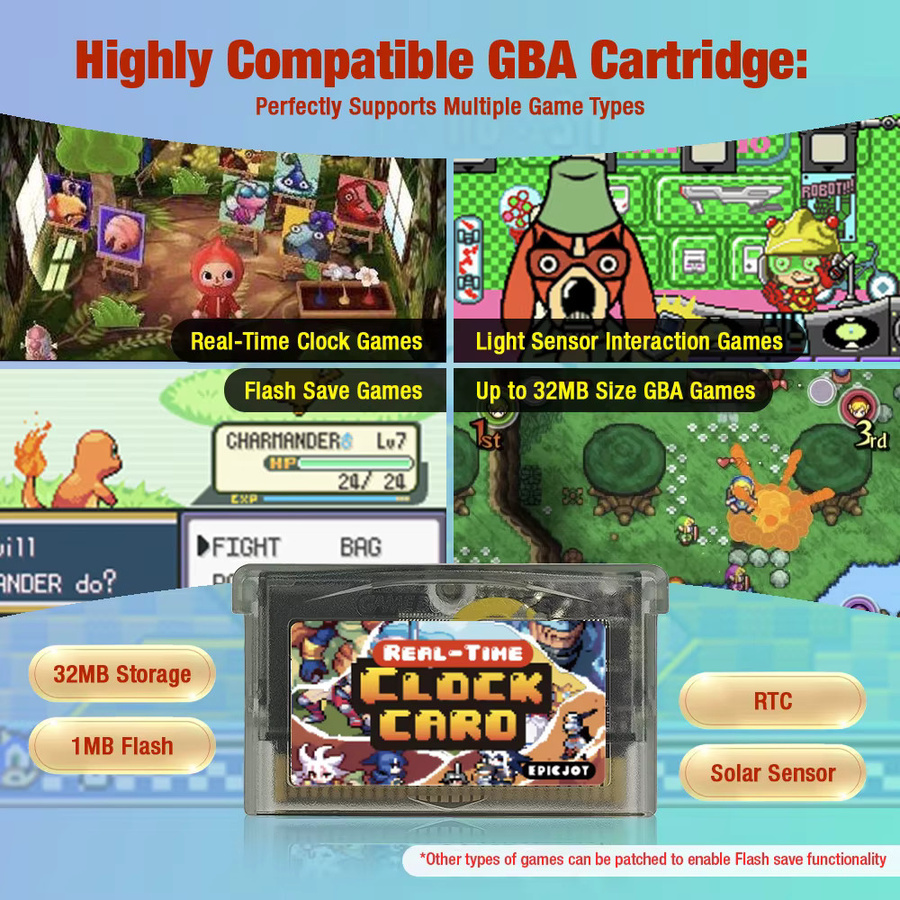 TICKNOT GBA RTC-Kartusche, wiederbeschreibbare 32 MB 1 Mbit Flash-Karte für GBA SP, GBP und GBM in Schwarz und Transparent - Bild 4