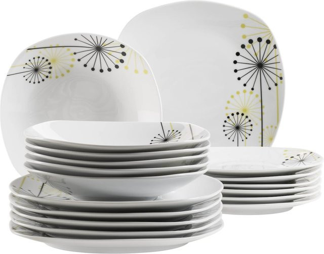 Mäser Teller-Set Vanesa aus Porzellan, 18-teilig, Weiß mit floralem Design - Bild 1