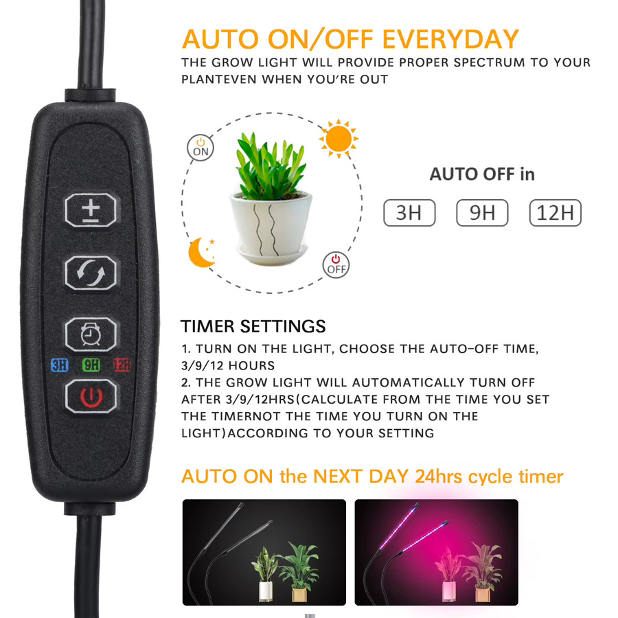 HONGQI USB LED Pflanzenwachstumslampe mit Vollspektrum für Hydrokultur und Zimmerpflanzen, Schwarz - Bild 2