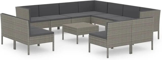 vidaXL 12-tlg Garten-Lounge-Set aus Poly Rattan in Grau/Anthrazit mit Auflagen und Couchtisch in U-Form - Bild 1