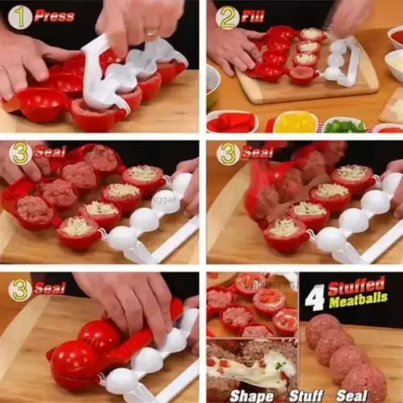 Newbie Fleischbällchen Maker für Fleisch und Fisch in Rot, runde Form aus Kunststoff, Durchmesser: 24,0 cm, Höhe: 27,0 cm - Bild 2