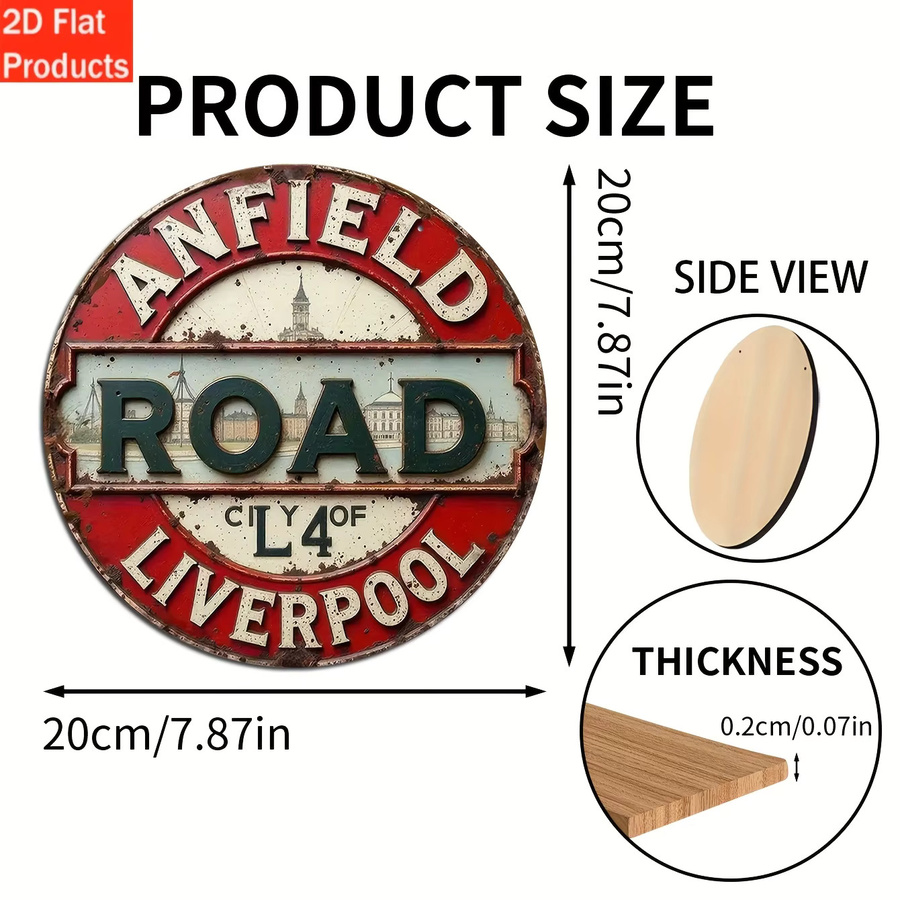 Rundes Vintage Wandschild Liverpool L4 Anfield Road von Potdemiel aus Holz, Mehrfarbig, Durchmesser: 20 cm - Bild 3
