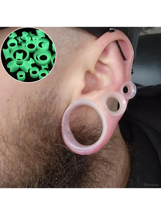 Ohr Expander Silikon, Doppel Flare Design, Weiß, Unisex, 3-24mm - Bild 6