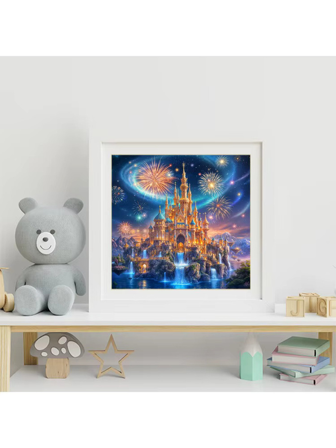 EverShine Diamantmalerei Schloss-Landschaftsbild mit Wasserfall und Feuerwerk als Strass-Mosaik in Multicolour, Vollquadrat-Stickerei für Hobby-Anwender - Bild 3
