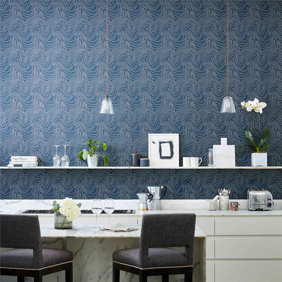 Harlequin Tapete Formation Moonlight in Silber und Blau, Vlies, abstraktes geometrisches Design - Bild 1
