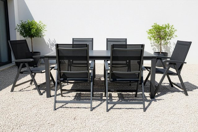 Kettler BasicPlus Premium Esstischgarnitur aus Aluminium und Textilene in Anthrazit/Lakritz mit 1 Tisch und 6 Klappstühlen, Tisch B: 160 cm, T: 95 cm, H: 74 cm - Bild 1