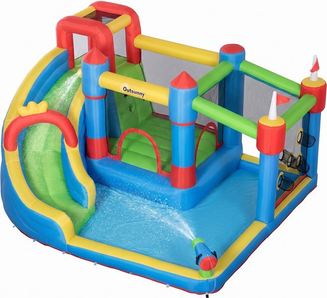 Outsunny Wasserpark Hüpfburg aufblasbar bunt 6 in 1 für 3–8 Jahre - Bild 1