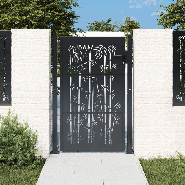 vidaXL Gartentor aus Stahl in Anthrazit mit Bambus-Design, B: 105 cm, H: 130 cm - Bild 3