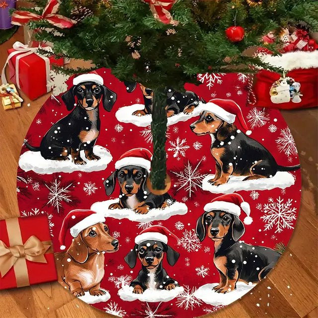 VIKAMA Weihnachtsbaumrock mit Dackel-Design in Rot als festliche Textil-Dekoration - Bild 1