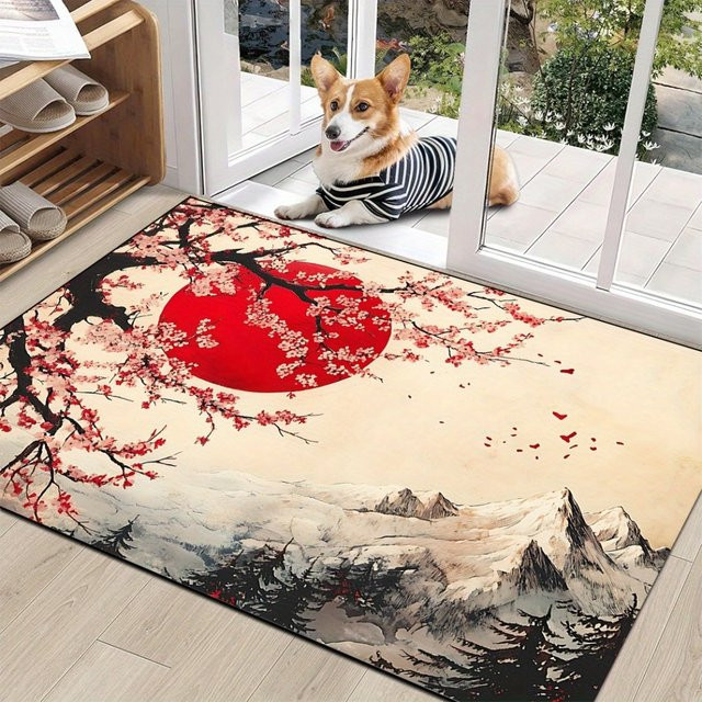 VIKAMA Fußmatte mit japanischem Sonnenuntergang und Kirschblüten für Innen und Außen - Bild 1