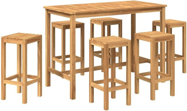 vidaXL Outdoor Bar Set aus unbehandeltem Teak Massivholz, 7-teilig, Braun, B/T/H: 105 x 75 x 75 cm, 75 x 61,55 x 75 cm - Bild 1
