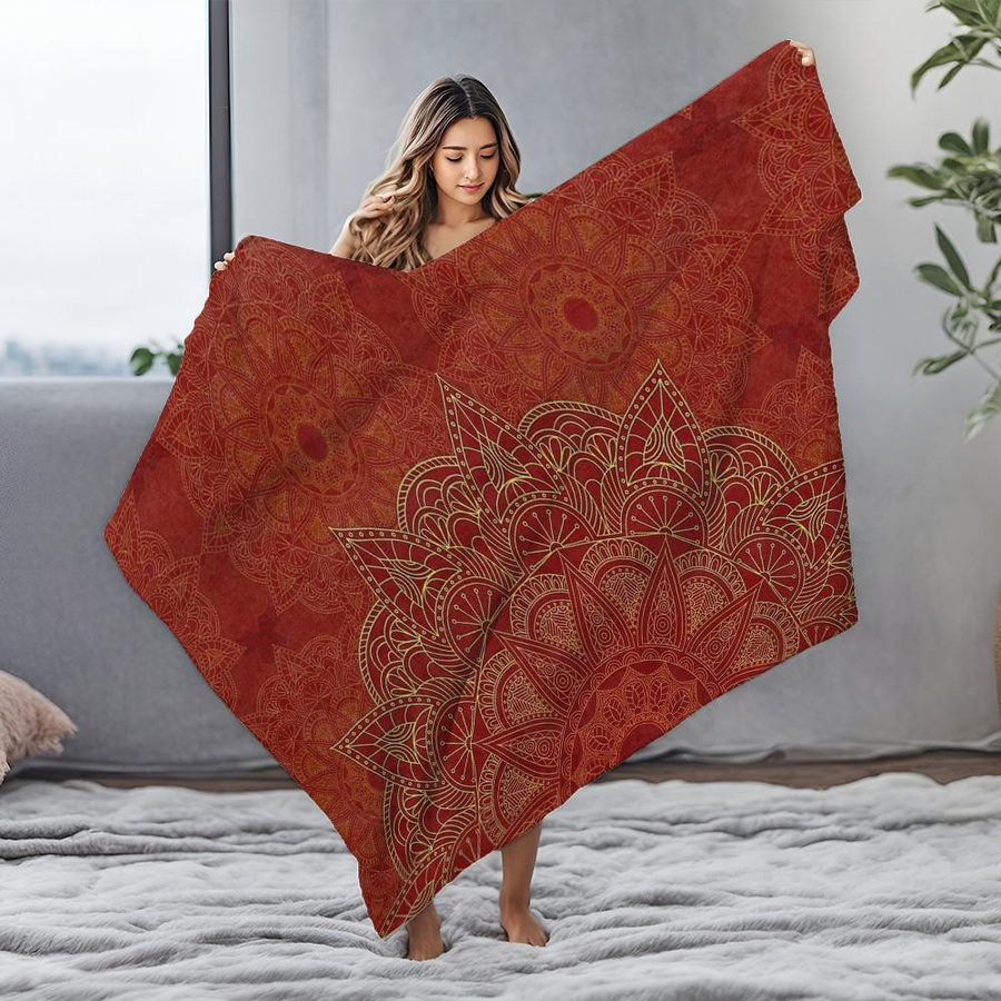 Rote Mandala Fleece-Decke von JMG Household Supplies als weiche und warme Überwurfdecke aus Plüsch für Sofa und Bett, B/B: 130 x 180 cm - Bild 4