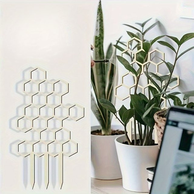 Pflanzenspaliere aus Wabenholz mit Mesh-Kletternetz als Gartentopf-Stützrahmen für Kletterpflanzen, B/T/H: 19,3 x 10,0 cm - Bild 1