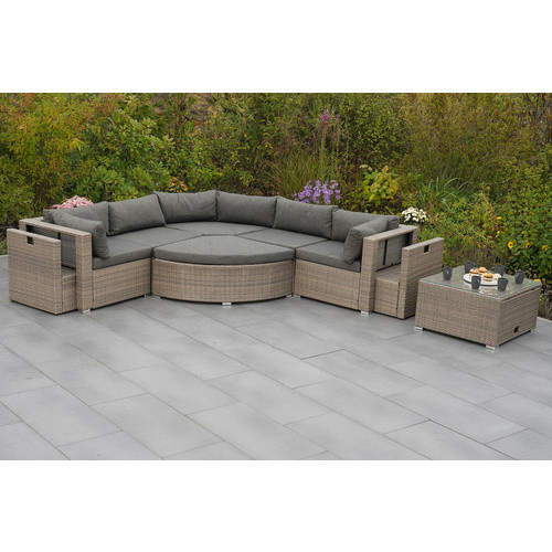 Merxx Gartenmöbelset Rivello in Beige mit 8 Sitzplätzen aus pulverbeschichtetem Stahl und Kunststoffgeflecht inklusive Polsterauflagen - Bild 2