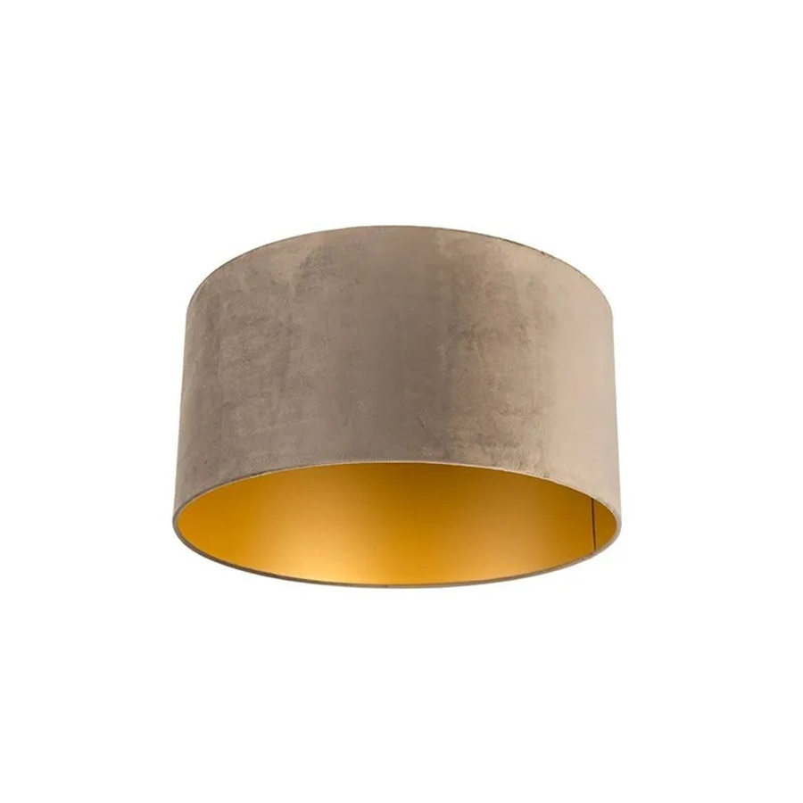QAZQA Samt Lampenschirm in Taupe mit goldener Innenseite, Zylinderform für E27, Durchmesser: 50 cm, Höhe: 25 cm - Bild 2