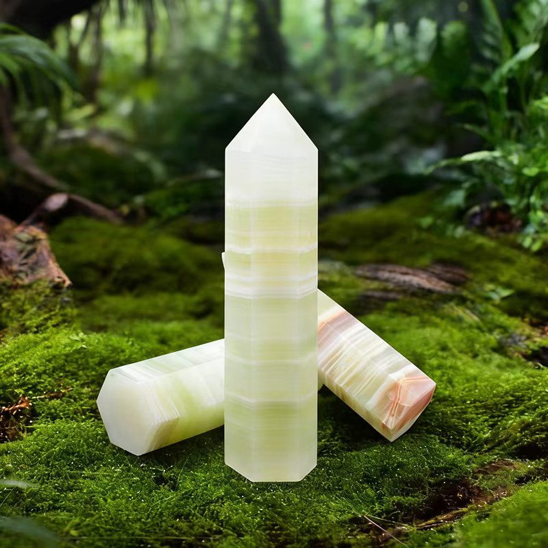 RYCRYSTAL Grüner Afghanischer Jade Obelisk aus natürlichem Kristallstein für Reiki und Heimdekoration, Grün gestreift - Bild 3