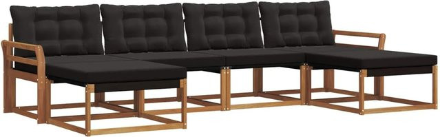 vidaXL Outdoor-Sofagarnitur 6-teilig aus Akazienholz und Textilene in Natur und Schwarz mit Kissen und Armlehnen - Bild 1