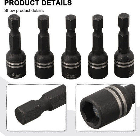 VIBRATITE Magnetisches Mutter-Schraubendreher Bit Set, 5er Set, 8x45mm, 1/4 Zoll Hex Schaft, Steckschlüssel Adapter für Reparaturarbeiten