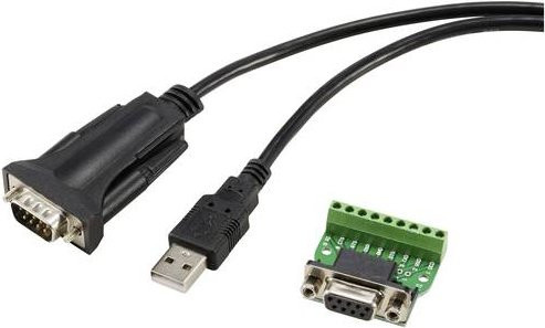 Renkforce USB 2.0 auf Seriell Adapter mit 9-poligem Anschluss und Schraubklemmen, Schwarz, Länge: 1,80 m - Bild 1
